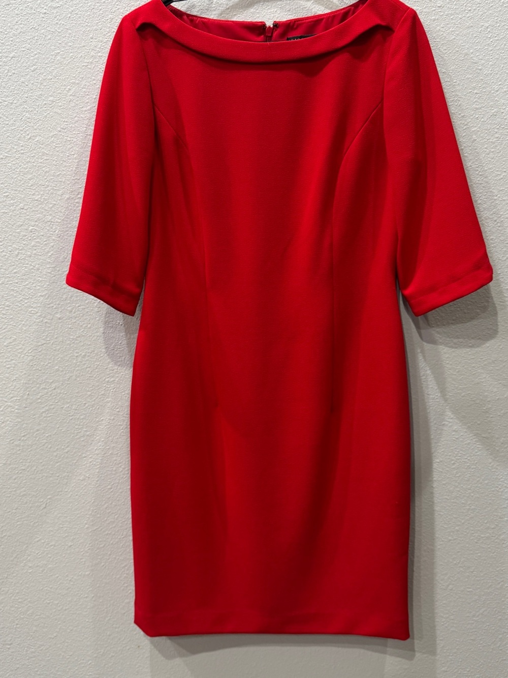 ANTONIO MELANI Red Boatneck Sheath Midi Dress
